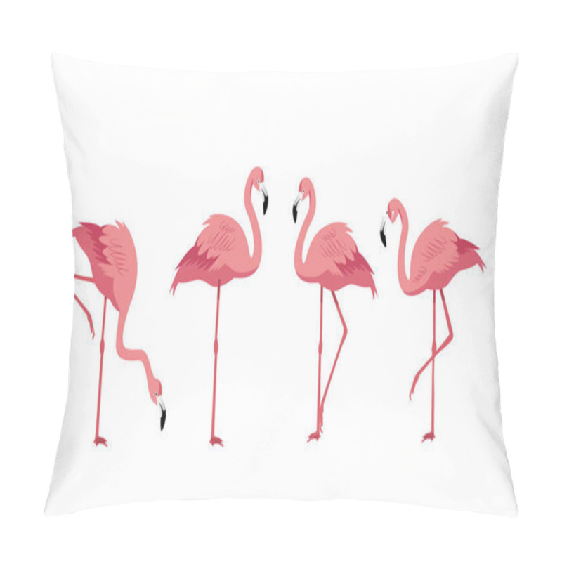 Personality  Flamingo With Four Poses Vector Flat Illustration Pillow Covers