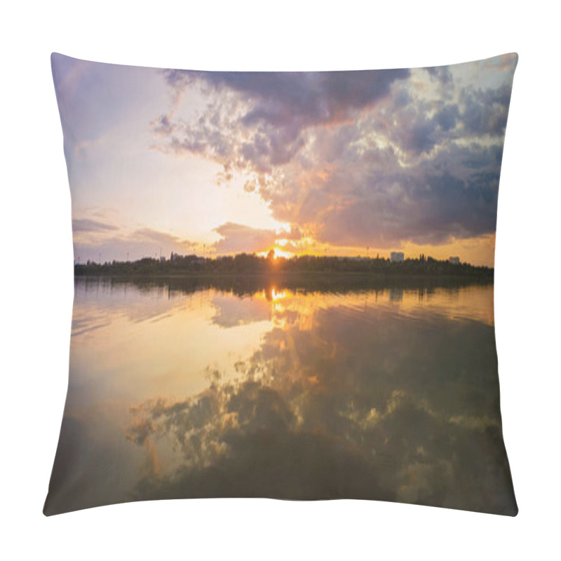 Personality  Wonderful Sunset Panorama Over The City Horizon With Reflection  Pillow Covers