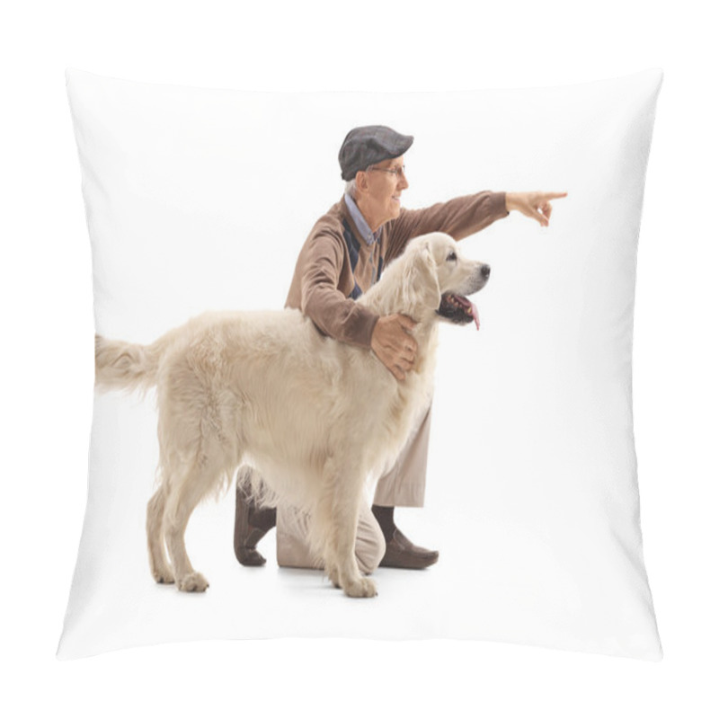 Personality  Elderly Man Showing Something To His Dog Pillow Covers