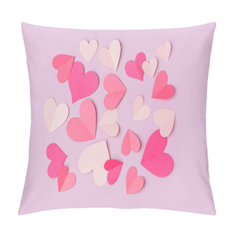 Personality  Pink Paper Hearts On Lilac Background. Valentine's Day Celebration Pillow Covers