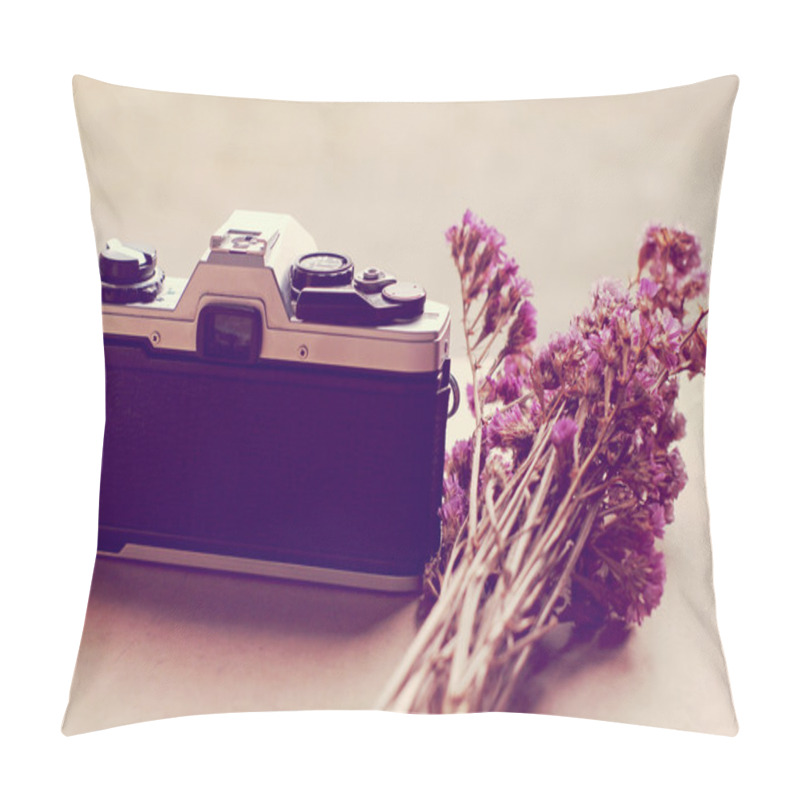 Personality  Old Camera And Bunch Of Flowers Pillow Covers