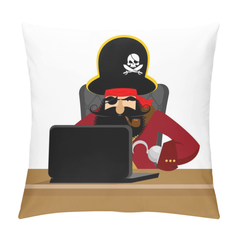 Personality  Web Pirate And Laptop. Internet Hacker And PC. Buccaneer And Com Pillow Covers