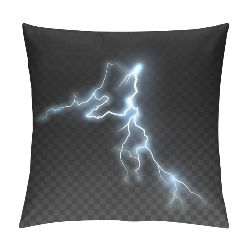 Personality  Realistic Shiny Lightning Isolated On Checkered Transparent Background. Electric Visual Effect For Design. Vector Illustration. Thunderbolt Natural Effect Pillow Covers