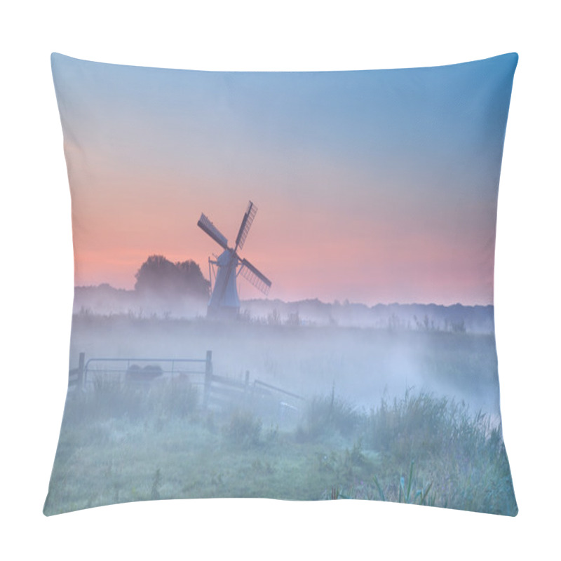 Personality  Dutch Windmill In Dense Morning Fog Pillow Covers