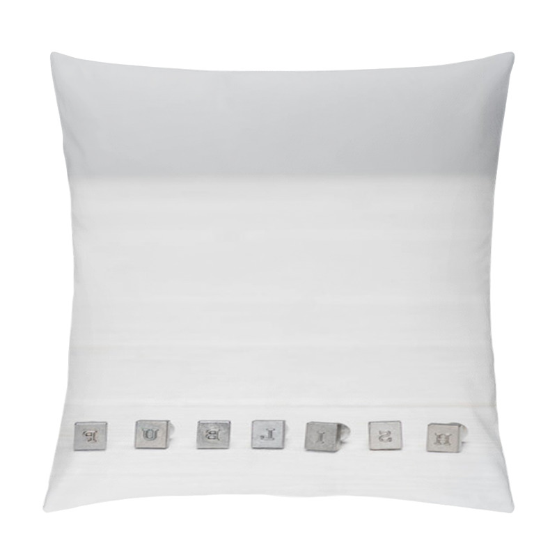 Personality  Word Publish On Metallic Typographic Stamps On Grey Background With Copy Space Pillow Covers