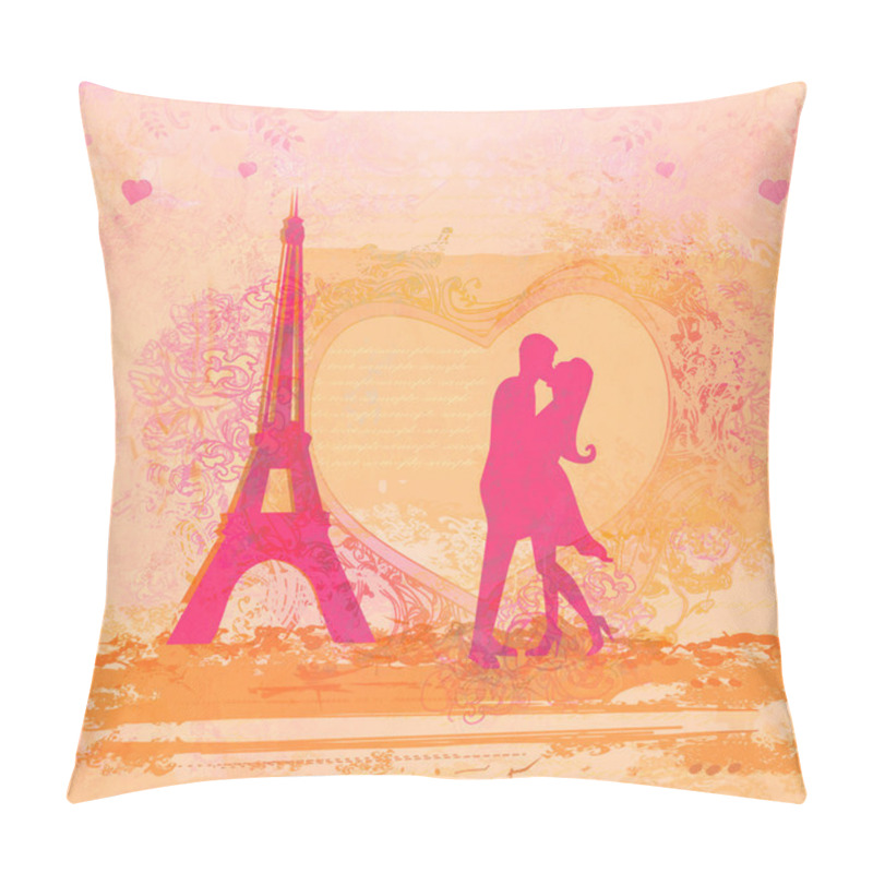 Personality  Romantic Couple In Paris Kissing Near The Eiffel Tower, Retro Ca Pillow Covers