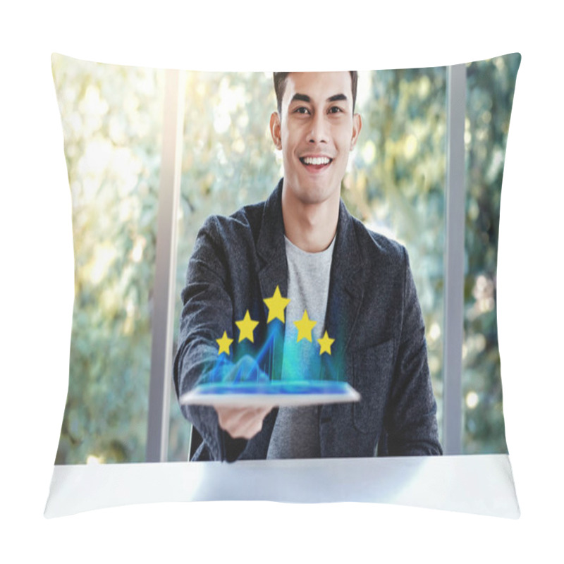 Personality  Customer Experiences Concept. Happy Young Man Sitting At The Des Pillow Covers