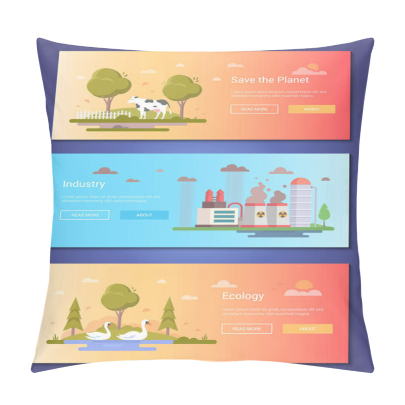 Personality  Save The Planet - Set Of Modern Flat Design Style Vector Illustrations Pillow Covers