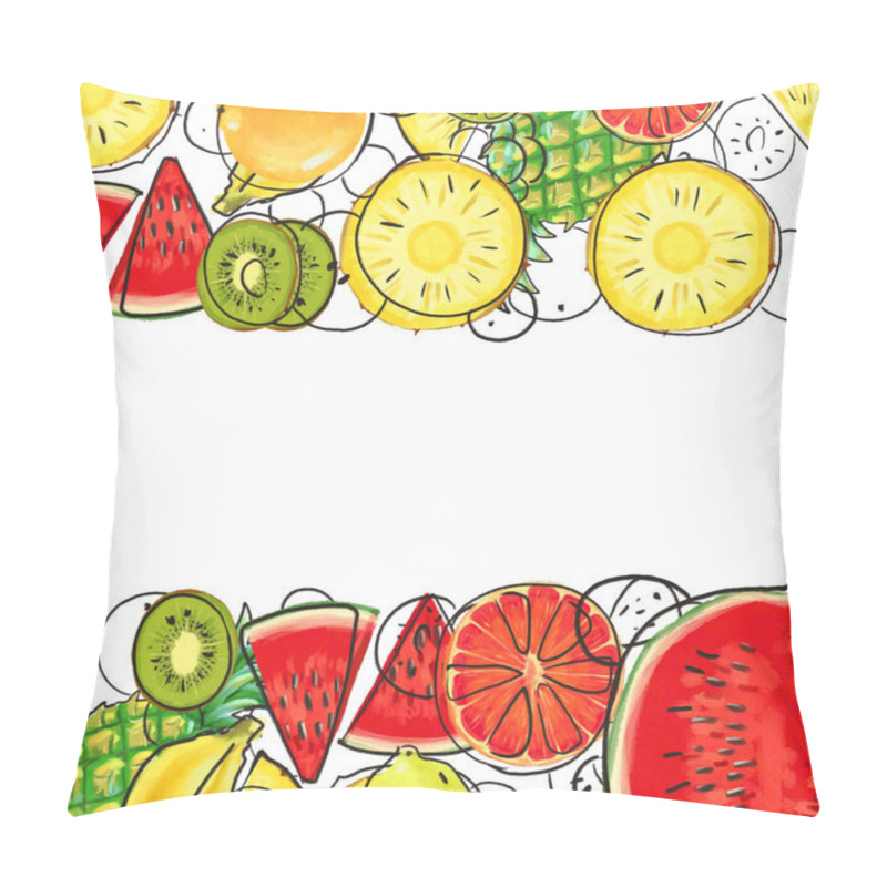 Personality  Hand Drawn Exotic Fruit Border Isolated On White Background Pillow Covers