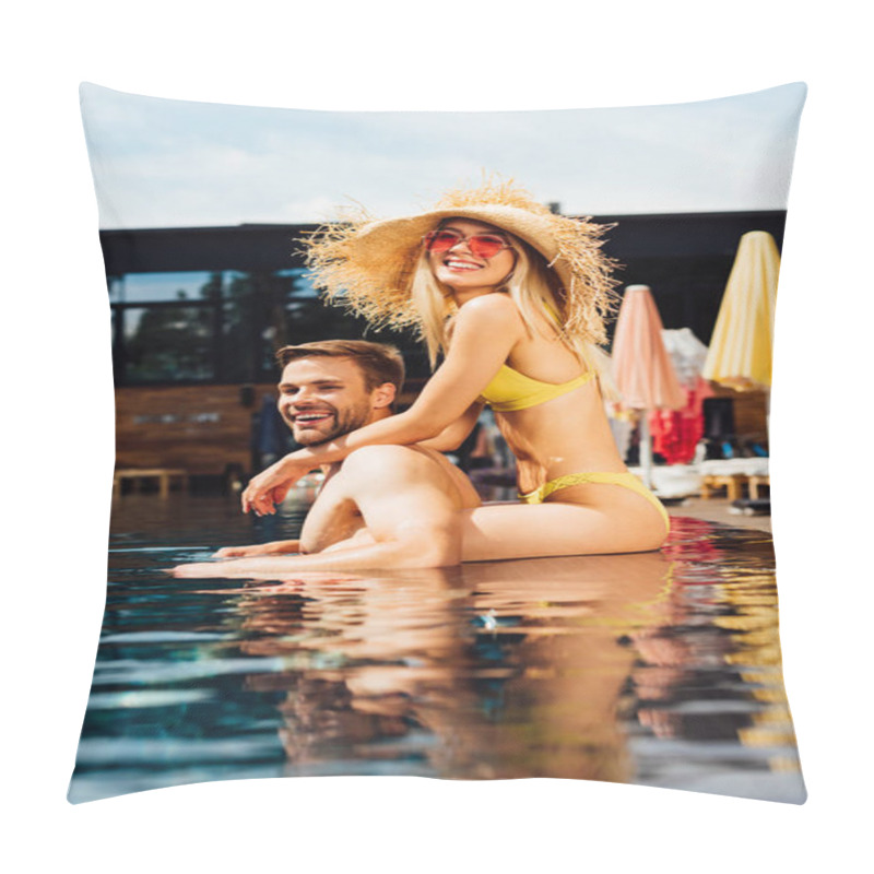 Personality  Sexy Happy Couple Embracing In Swimming Pool In Sunny Day Pillow Covers