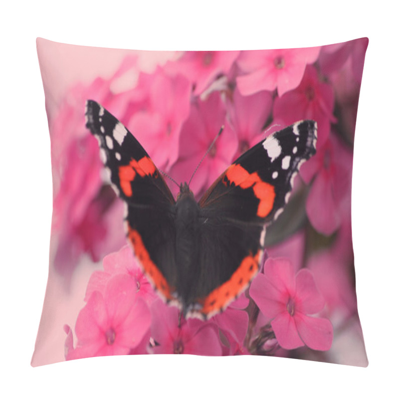 Personality  Black Butterfly On Pink Flowers Pillow Covers