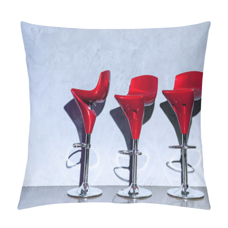 Personality  Three Red Empty Bar Stools Near Grey Wall Pillow Covers