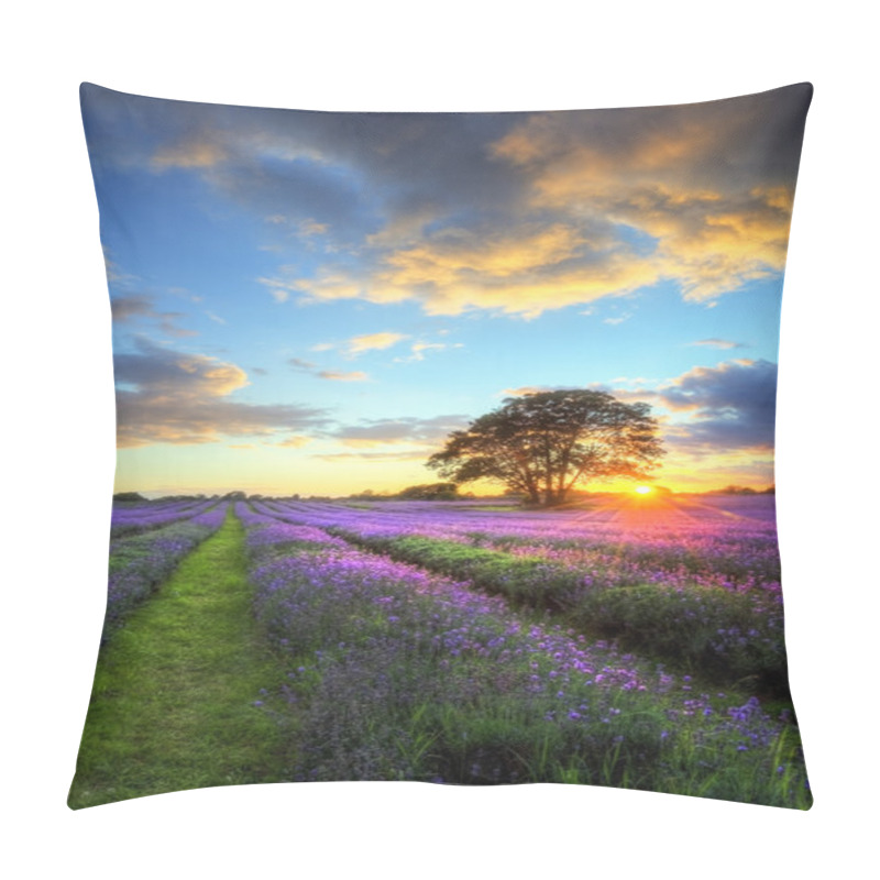 Personality  Stunning Atmospheric Sunset Over Vibrant Lavender Fields In Summ Pillow Covers