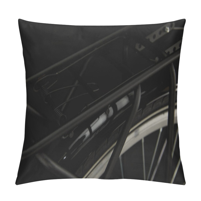 Personality  Close-up View Of Bicycle Wheel Isolated On Black  Pillow Covers