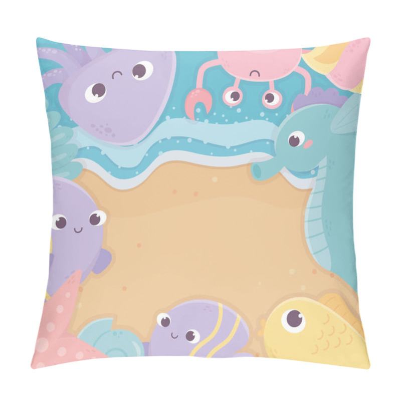 Personality  Seashore Seahorse Octopus Starfish Fishes Shell Life Cartoon Under The Sea Pillow Covers