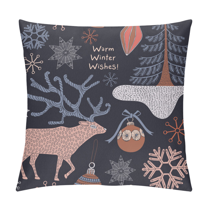 Personality  Christmas Card. Deers And Snowflakes. Pillow Covers