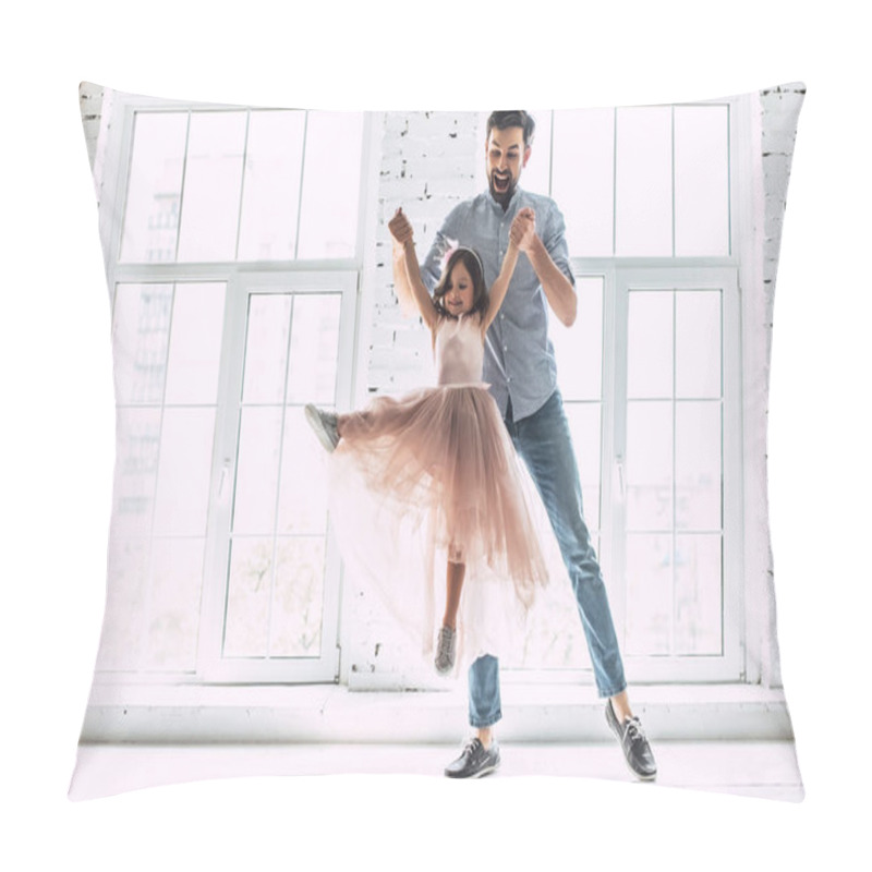 Personality  I Love You, Dad! Handsome Young Man Is Dancing At Home With His Little Cute Girl. Happy Father's Day! Pillow Covers