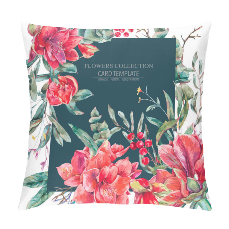 Personality  Vector Floral Template Card Of Red Flowers Amaryllis Pillow Covers