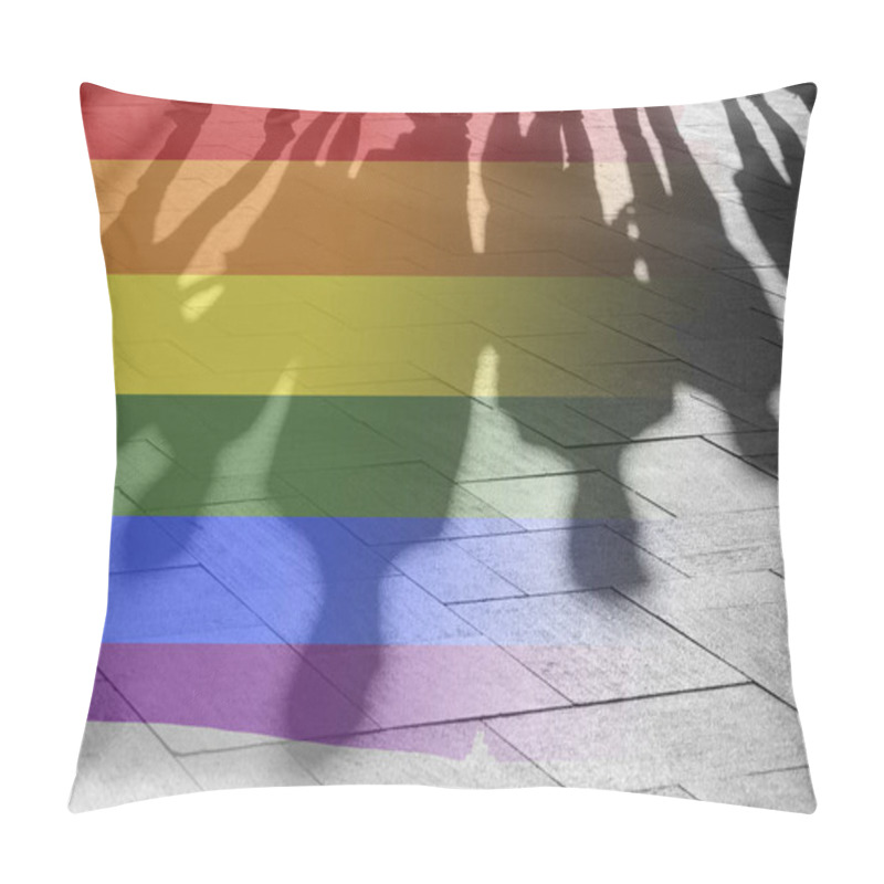 Personality  Gay Rights Shadows Of People And Rainbow Flag As Symbol Right, Freedom - Conceptual Picture About Anonymous Gay Lesbian And Transgender In The World Pillow Covers