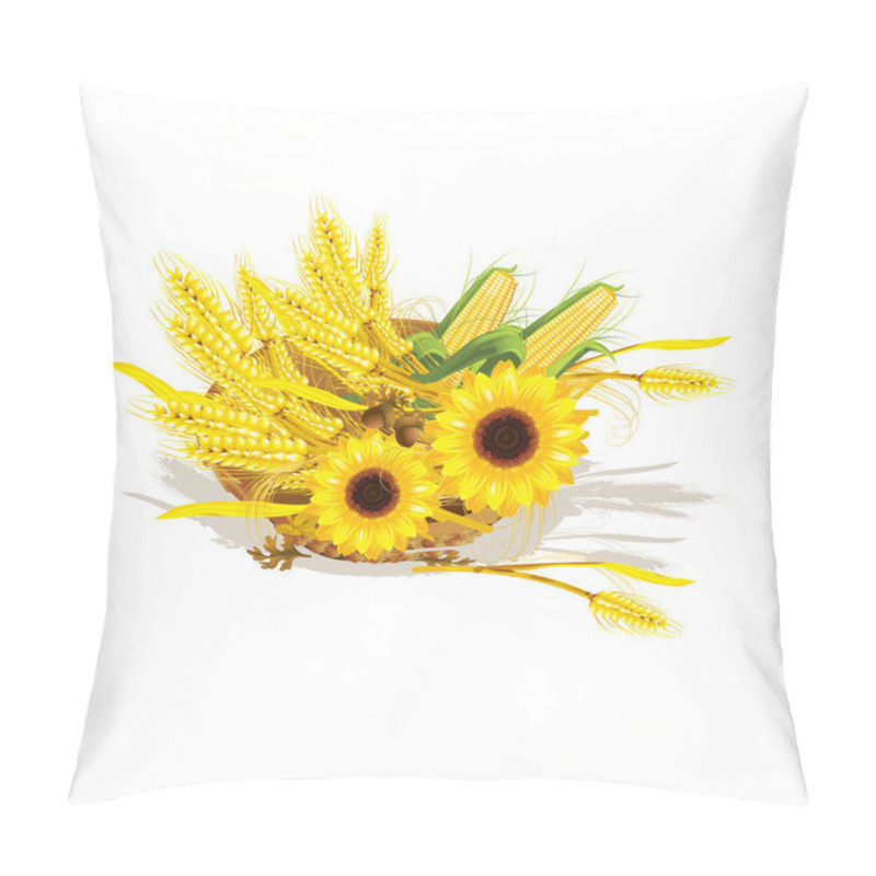 Personality  Seasonal Design With Wheat And Sunflower In Wicker Baskets Pillow Covers