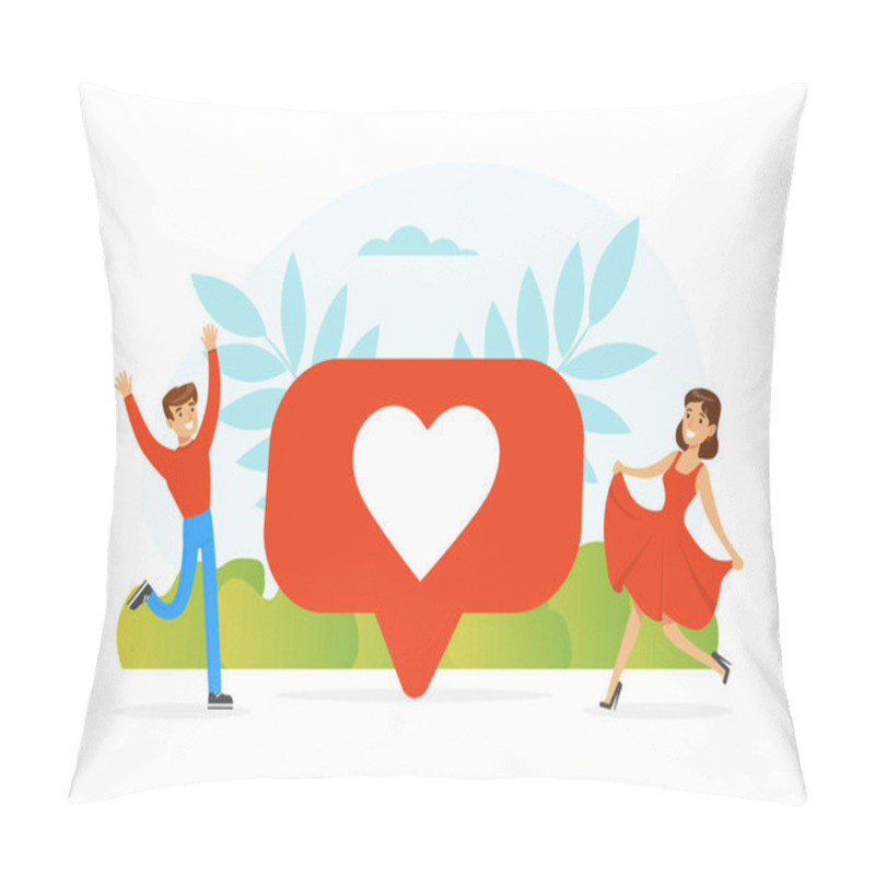 Personality  Male And Female Feeling Love And Affection Dancing With Heart Sign And Floral Leaf At Backdrop Vector Illustration Pillow Covers