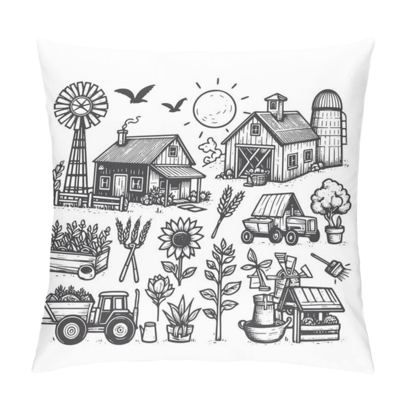 Personality  Hand Drawn Farm Elements Illustrations Pillow Covers