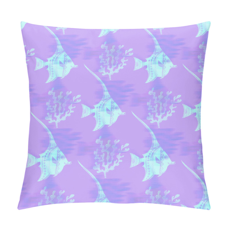 Personality  Ultraviolet Iridescent Fish Pattern Background. Modern Digital Lavender Peri Purple Under The Sea Fishes Texture. Tropical Calm Coastal Wellness All Over Print. Pillow Covers