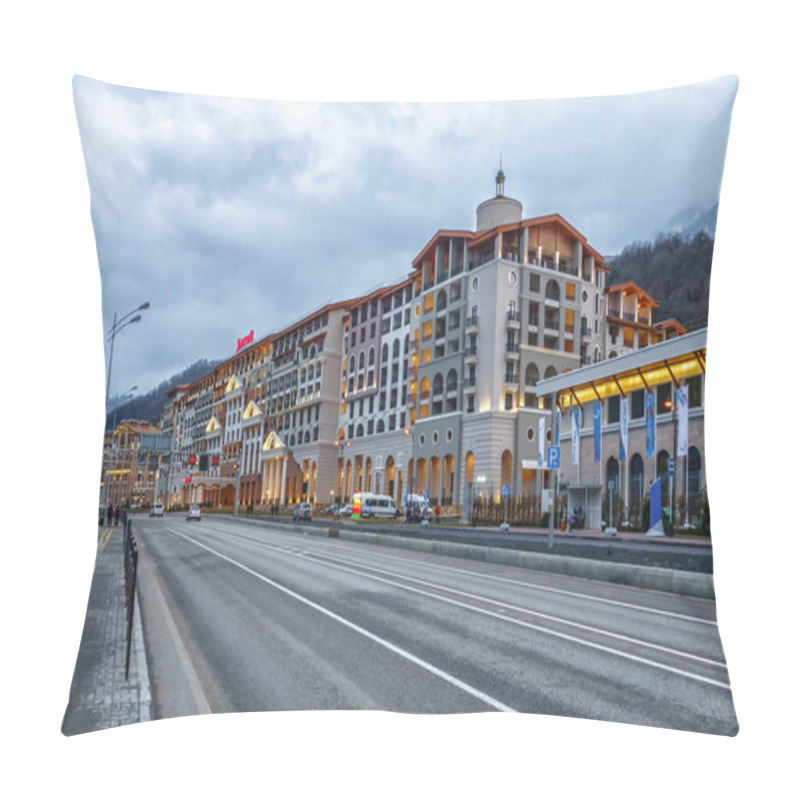 Personality  Sochi, Russia - February 27, 2014: Modern Fashionable Marriott Krasnaya Polyana Hotel In Gorky Gorod Winter Mountain Ski Resort Fronts On Federal Motorway. Scenic Landscape Pillow Covers