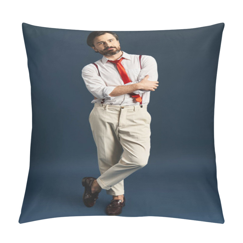 Personality  A Well Dressed Man Stands With Arms Crossed, Exuding Confidence In A Modern Setting. Pillow Covers