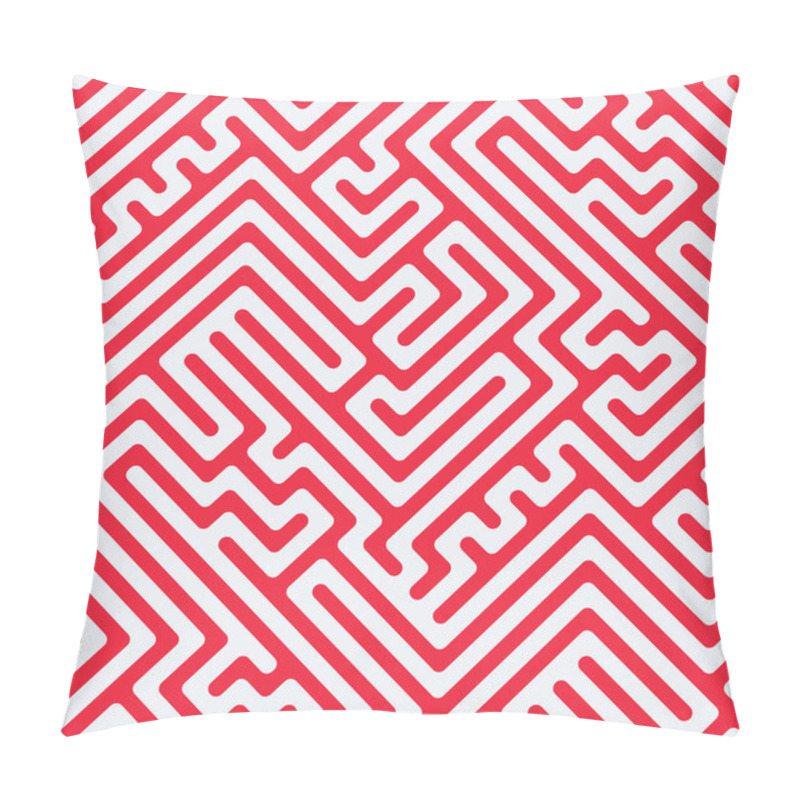 Personality  Seamless Maze Pattern. Labyrinth Of Red Diagonal Lines On A White Background. Geometric Retro Design. Decorative Vector Illustration For Fabric, Textile, Wrapping, And Print. Pillow Covers