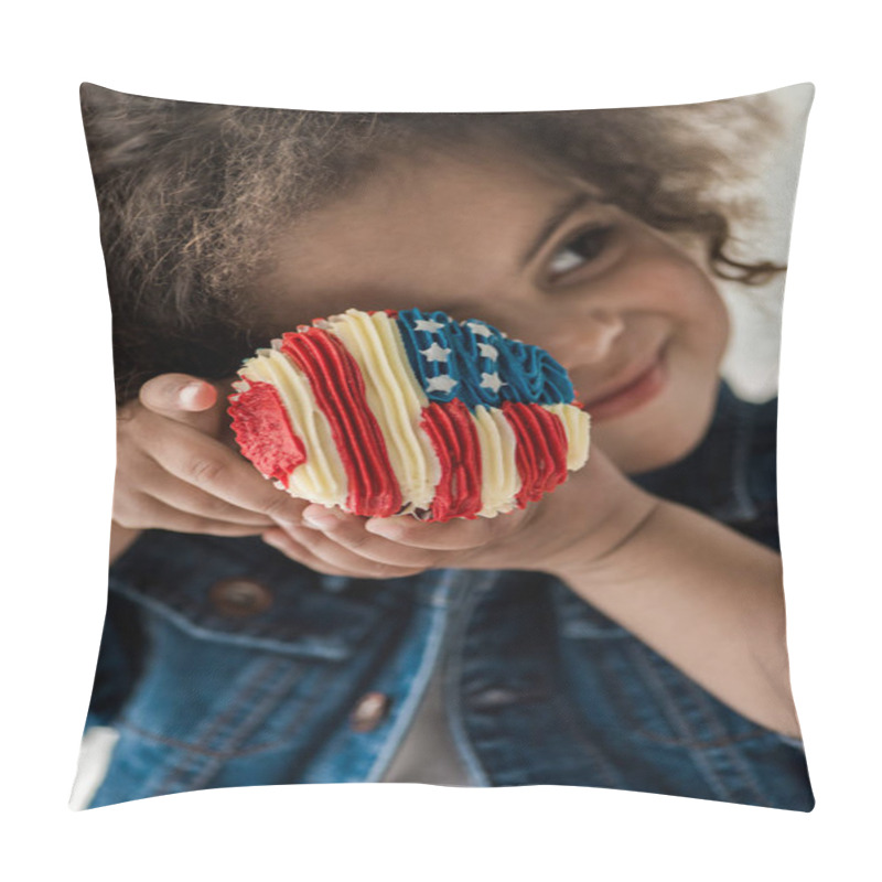 Personality  Girl With American Flag Muffin Pillow Covers