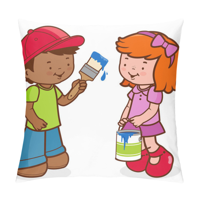 Personality  Children Painting With A Paint Brush  Pillow Covers