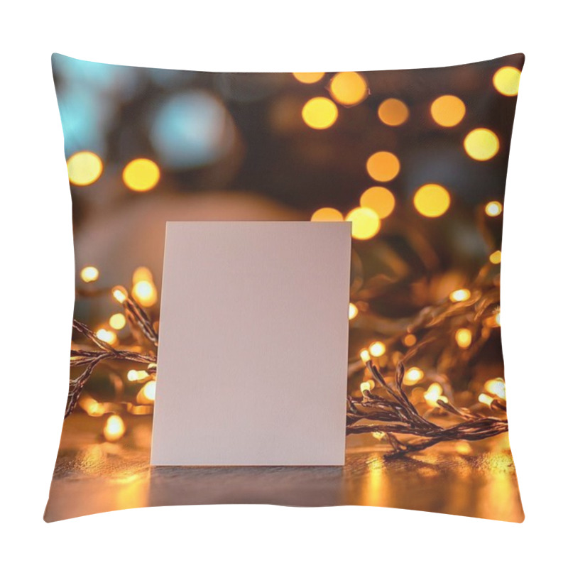 Personality  Blank Card With Glowing Fairy Lights In A Cozy Setting. Pillow Covers