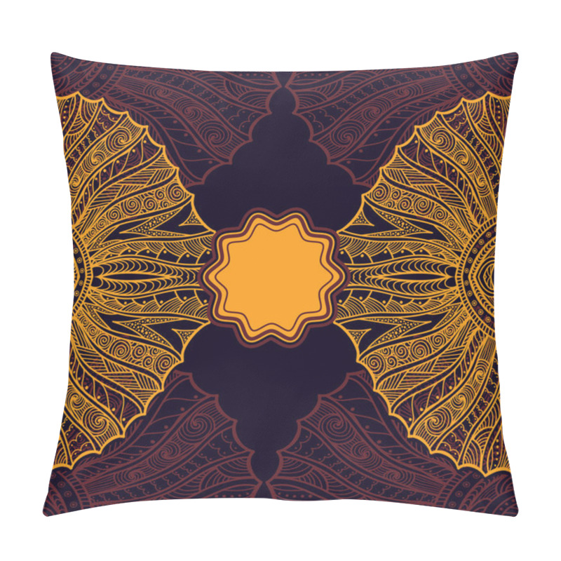 Personality  Template Flyer Or Label  With Zen-doodle Pattern In Orange  On Brown Pillow Covers