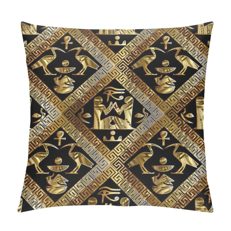 Personality  Egyptian Hieroglyphs Vector Seamless  Pattern. Meanders Pillow Covers