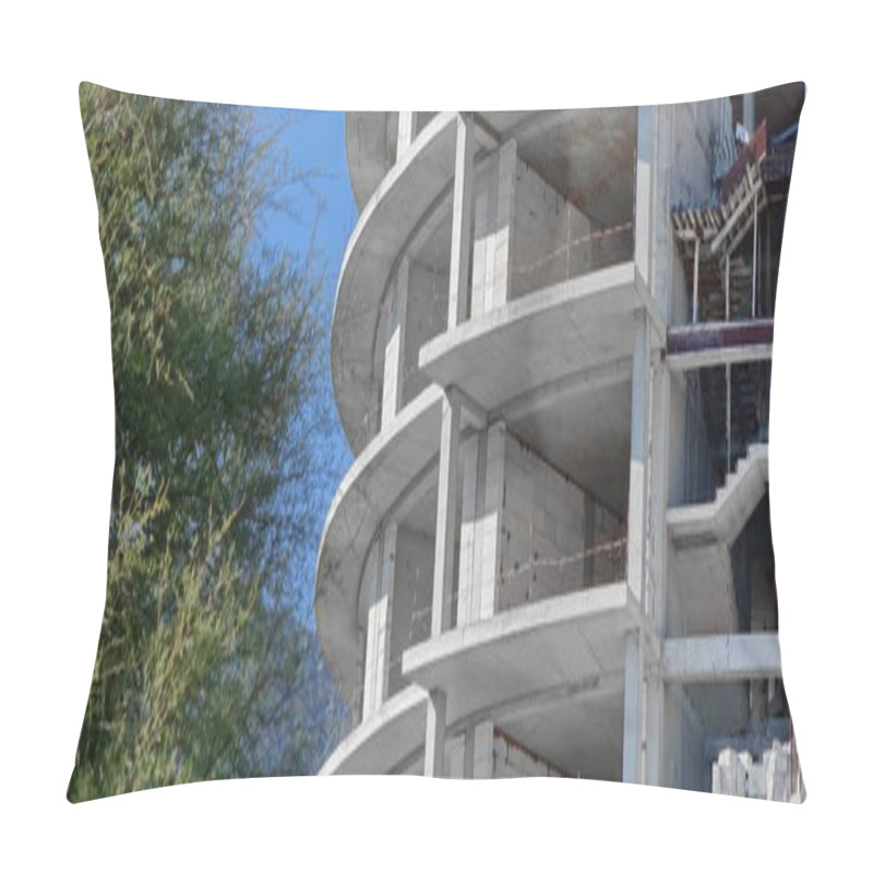 Personality  Unfinished Construction Of Monolithic House.  Construction Of Monolithic Multistory Building. Site Work From Concrete Apartments Building Framework. Pillow Covers