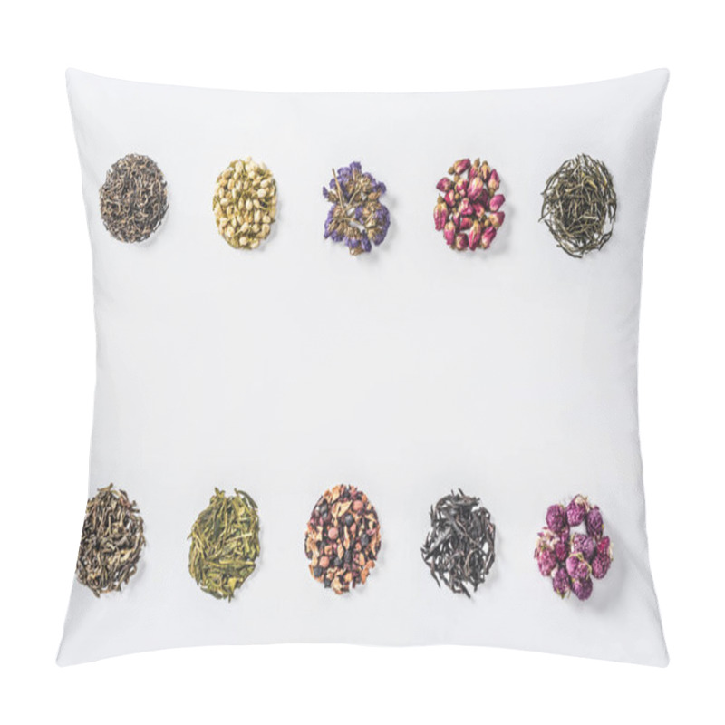 Personality  Lines Of Dried Herbal Organic Tea Isolated On White Pillow Covers