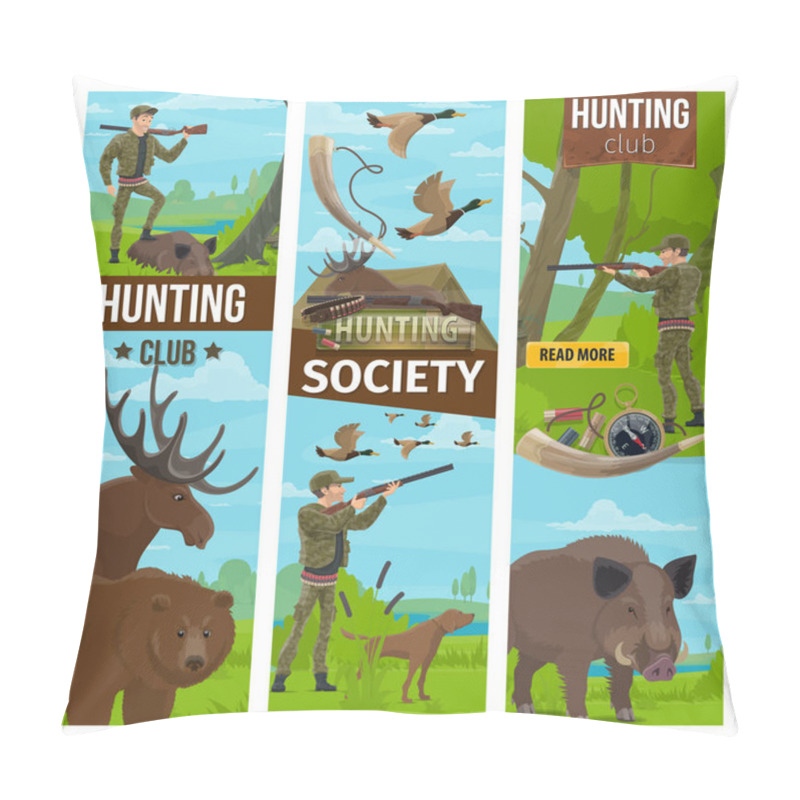 Personality  Vector Hunting Club Banners Of Hunter And Animals Pillow Covers