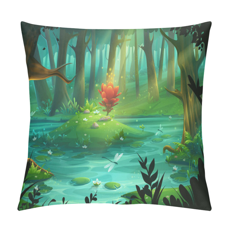 Personality  The Scarlet Flower On An Island In A Swamp In The Forest Pillow Covers