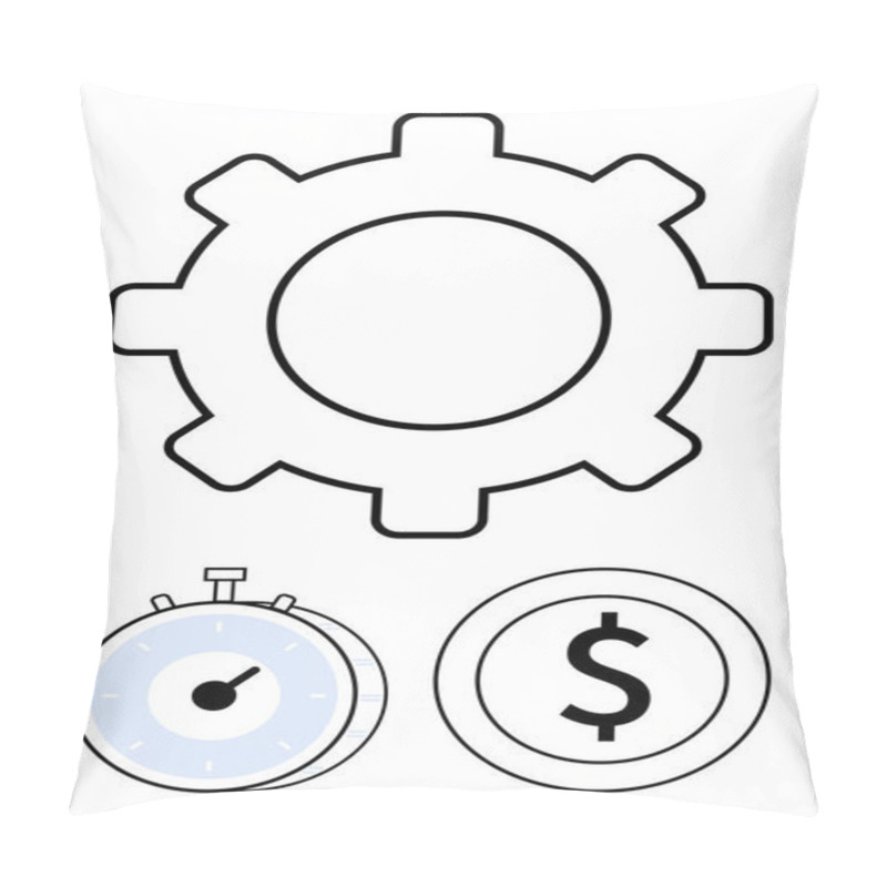 Personality  Gear, Stopwatch, And Dollar Coin Arranged To Represent Productivity, Time, And Value. Ideal For Themes Thumbs Up Process Optimization, Time Management, Cost Efficiency, Resource Planning Financial Pillow Covers