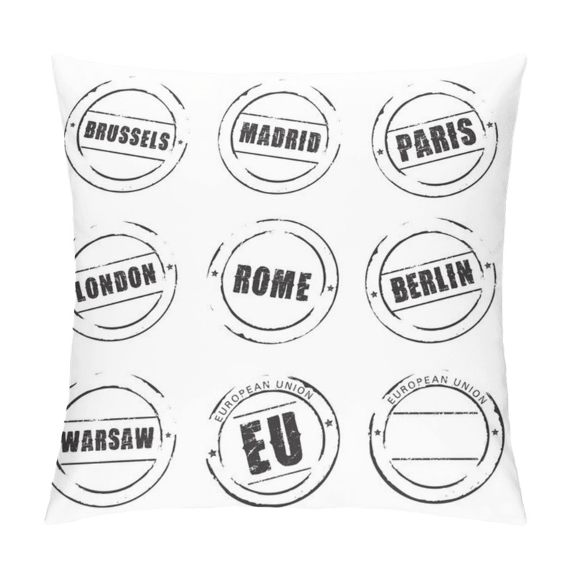 Personality  Black Grunge Stamps, European Cities. Madrid, Paris, London, Rome, Berlin, Warsaw, Pillow Covers