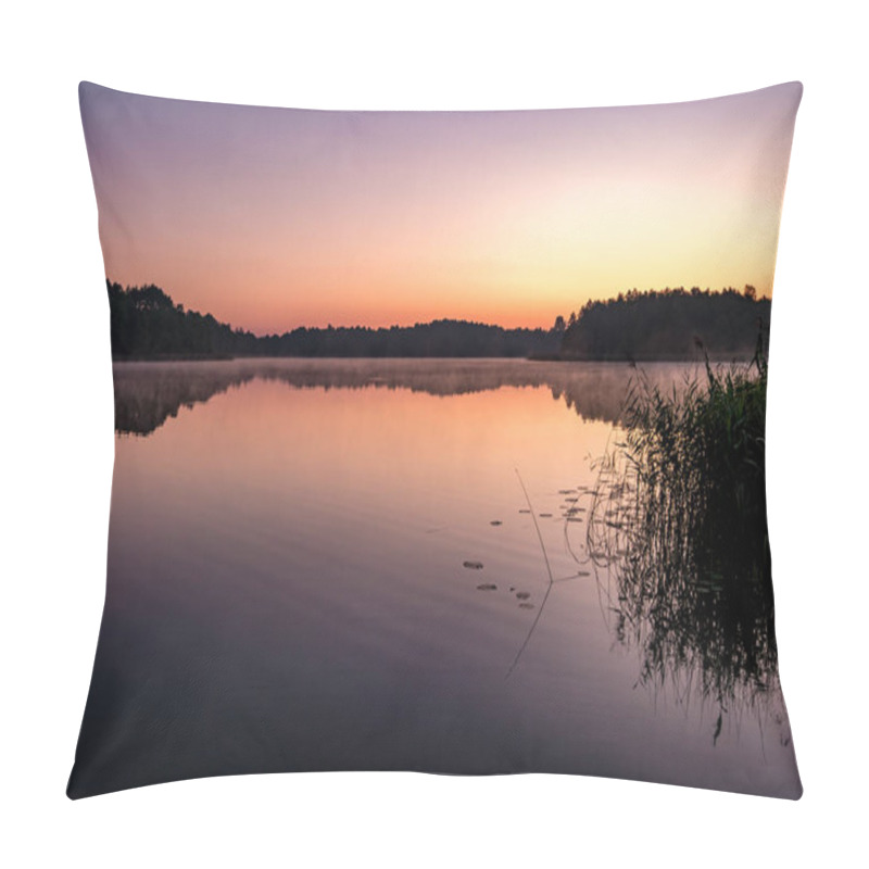 Personality  Panorama On Huge Lake Or River In Morning With Beautiful Awesome Pink Sunrise Pillow Covers