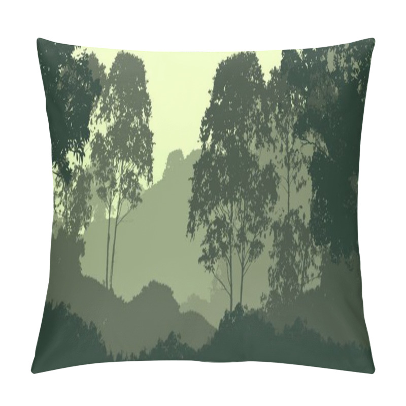 Personality  Abstract Silhouetted Background With Foggy Forest Trees Pillow Covers