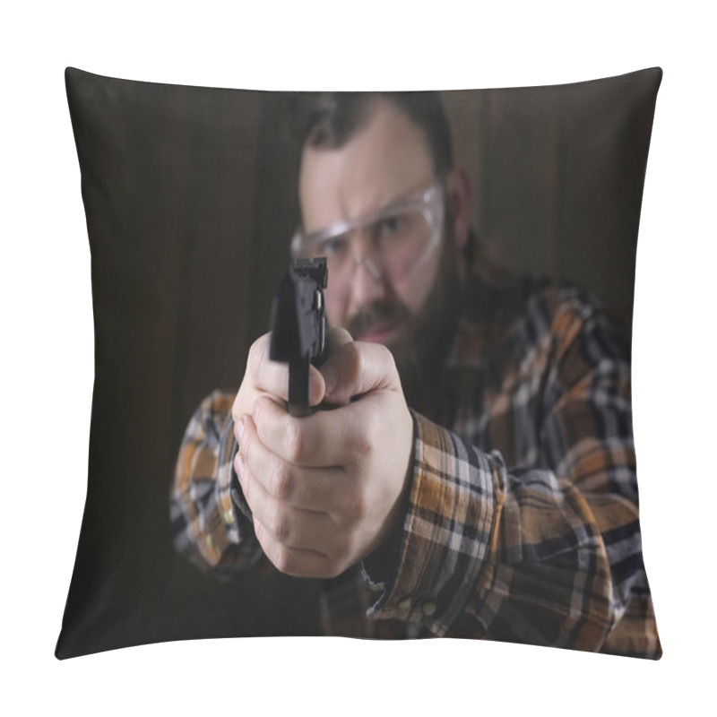 Personality  Man With Put On Protective Goggles And Ear Training In Pistol Sh Pillow Covers