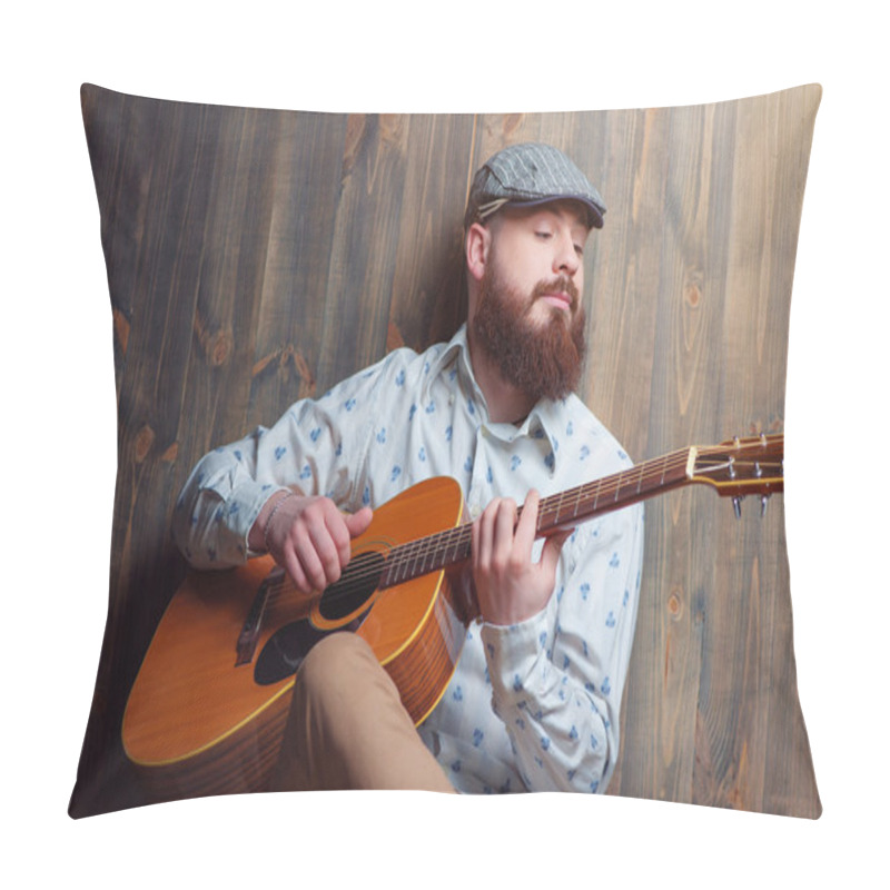 Personality  Bearded Man Playing Acoustic Guitar Pillow Covers