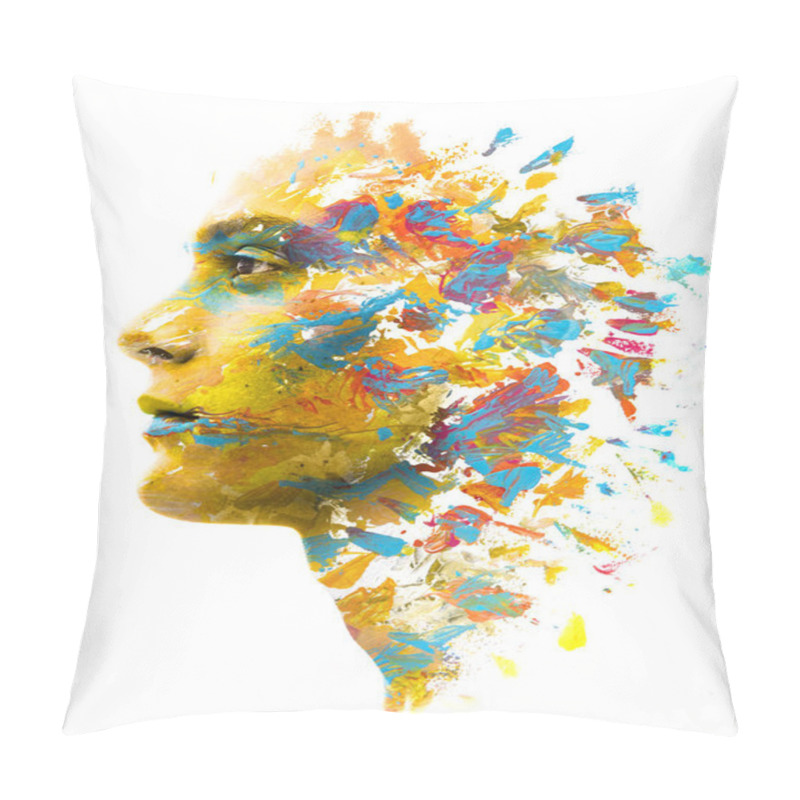 Personality  Paintography. Double Exposure. Close Up Of A Strong Attractive M Pillow Covers