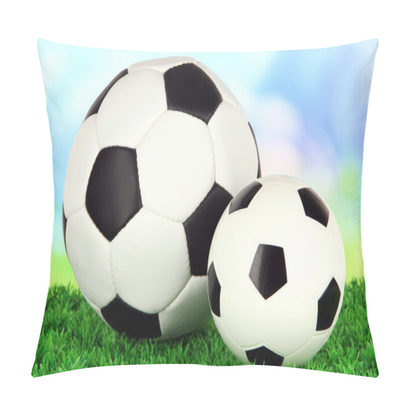 Personality  Soccer Balls On Green Grass On Bright Background Pillow Covers