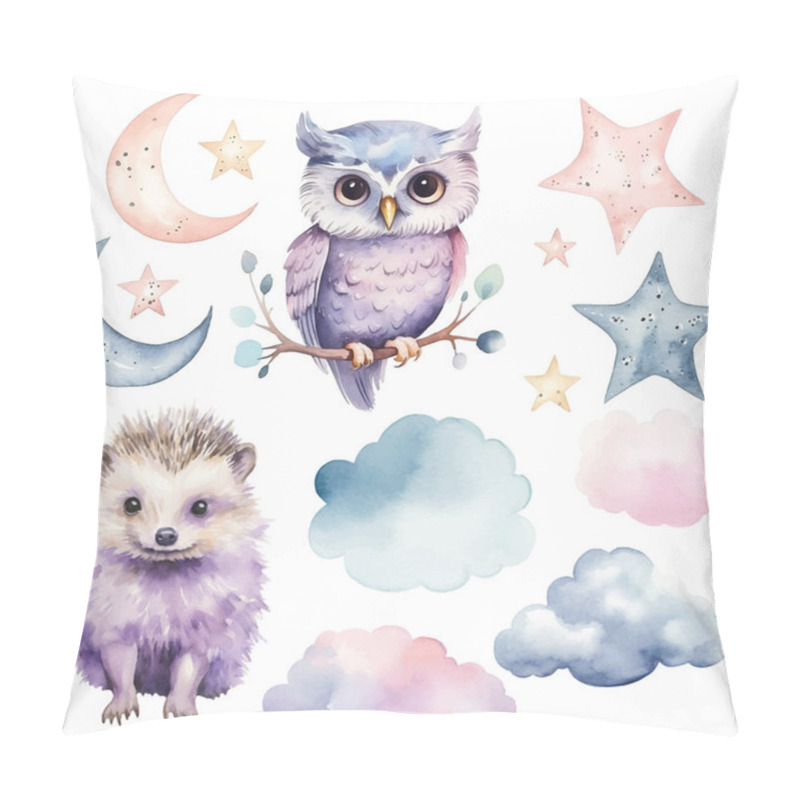 Personality  Watercolor Hedgehog And Owl Set. Vector Clip Art Image With Hand Drawn Nursery Elements, Wall Stickers. Pillow Covers