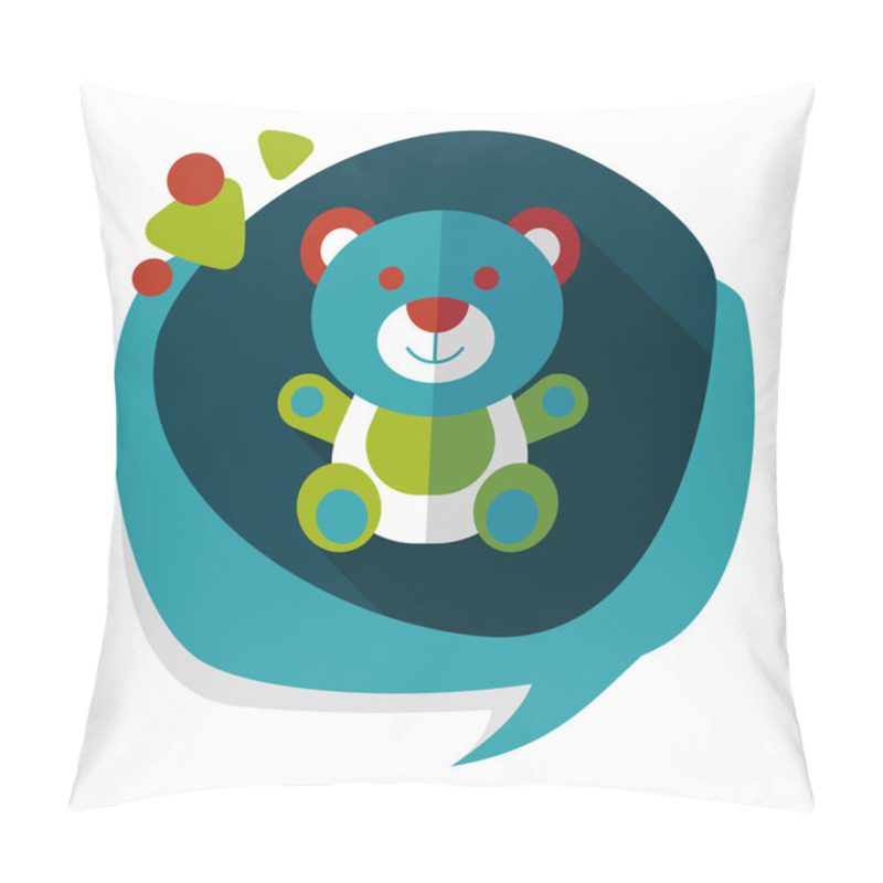 Personality  Teddy Bear Flat Icon With Long Shadow,eps 10 Pillow Covers