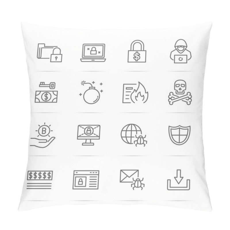 Personality  Ransomware Vector Line Icons Pillow Covers